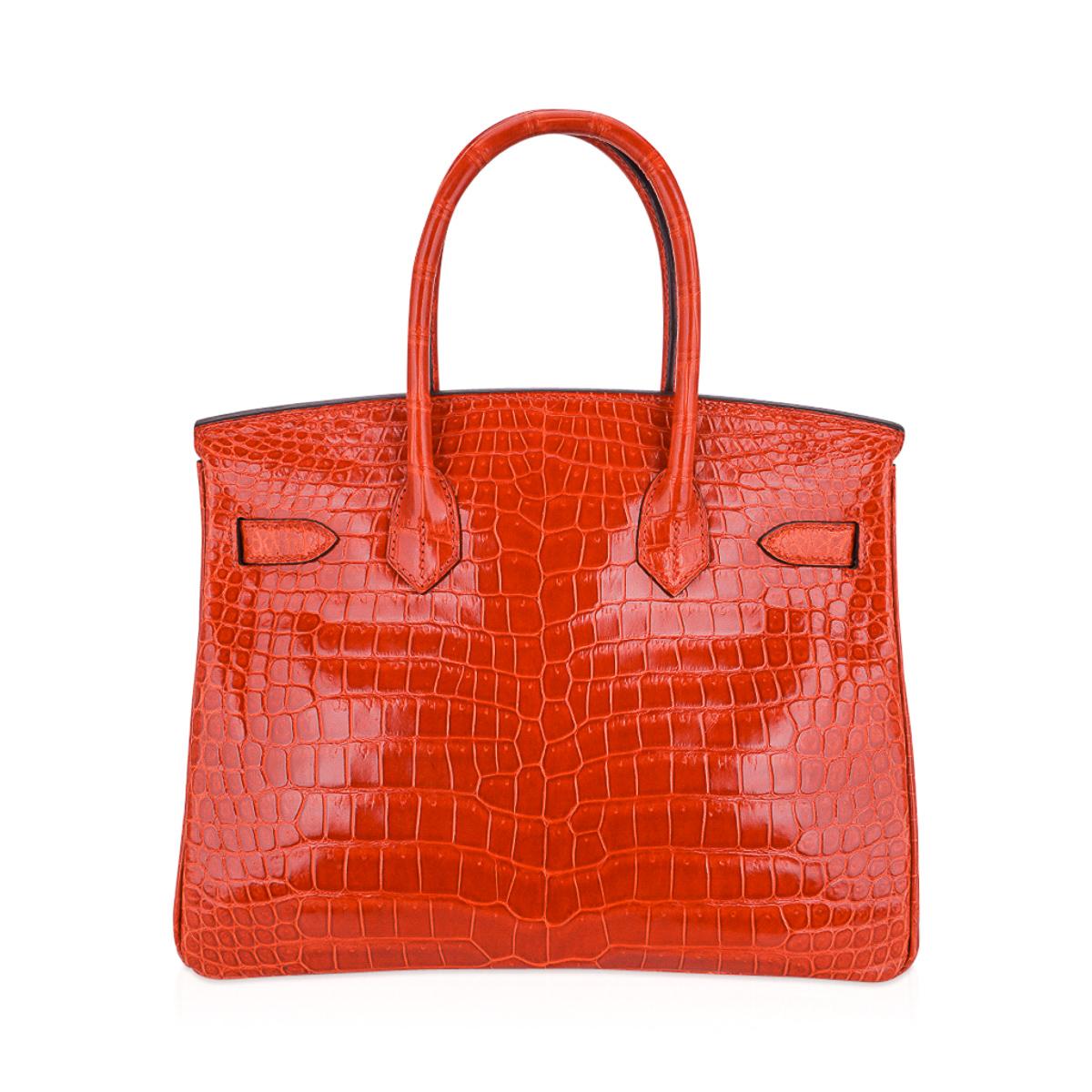 Hermes Birkin 30 Bag Orange Poppy Porosus Crocodile Gold Hardware For Sale 1