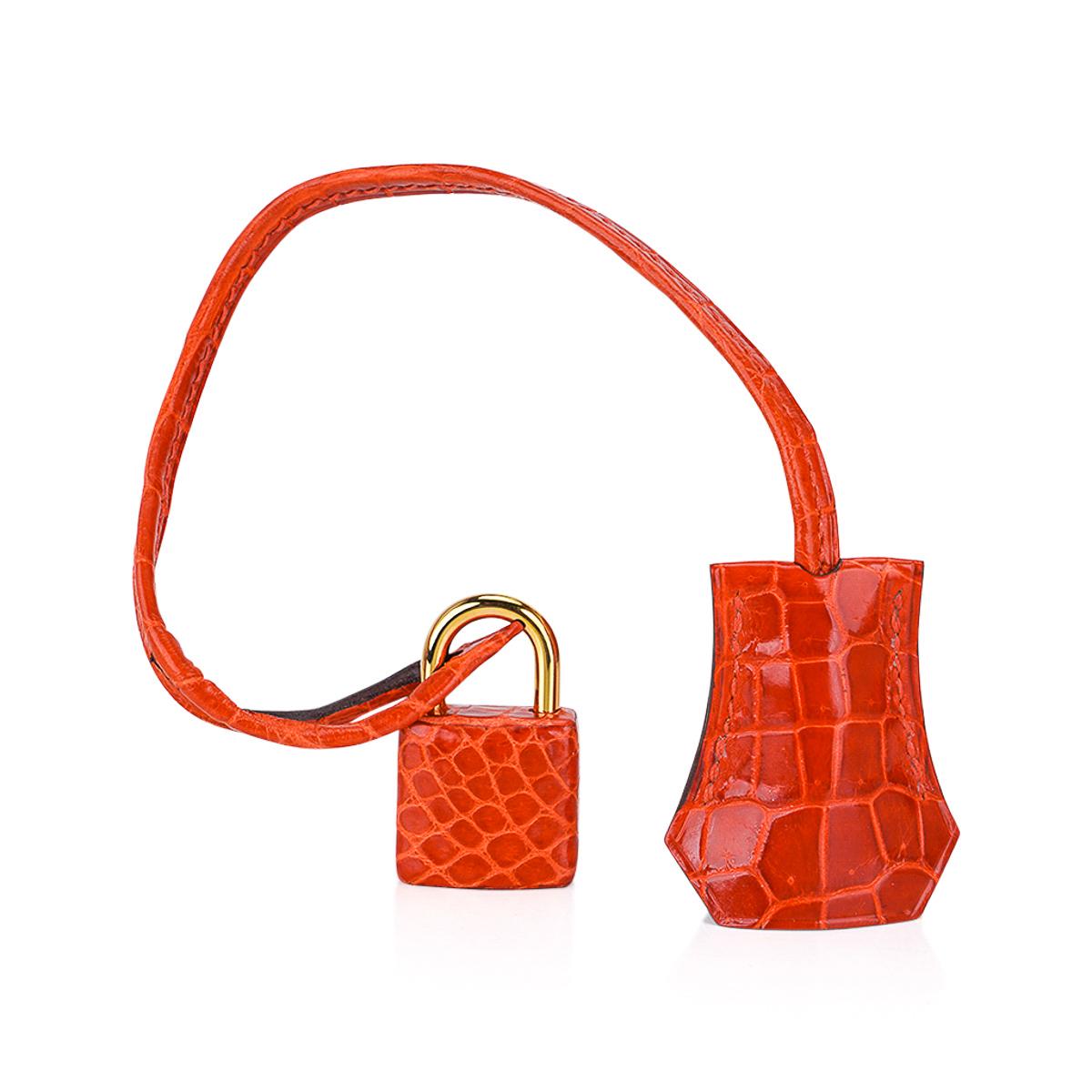Hermes Birkin 30 Bag Orange Poppy Porosus Crocodile Gold Hardware For Sale 2
