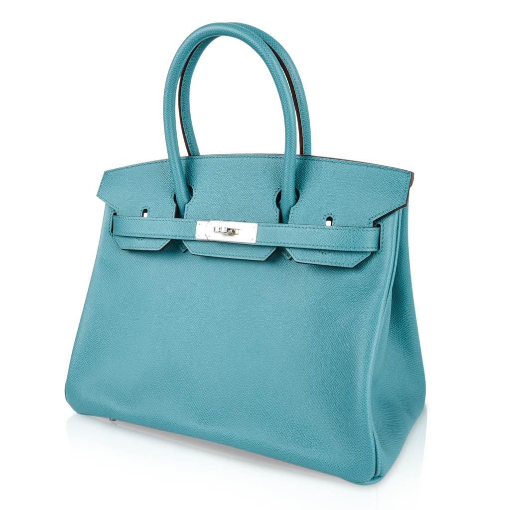 Hermes Birkin 30 Bag Rare Blue Paon Epsom Palladium Hardware 2