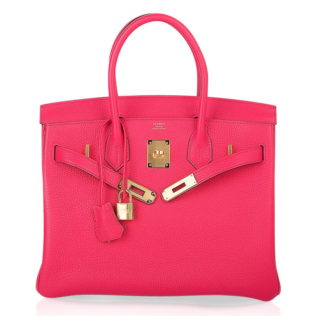 Red Hermes Birkin 30 Rose Extreme Bag Gold Hardware Clemence Leather 