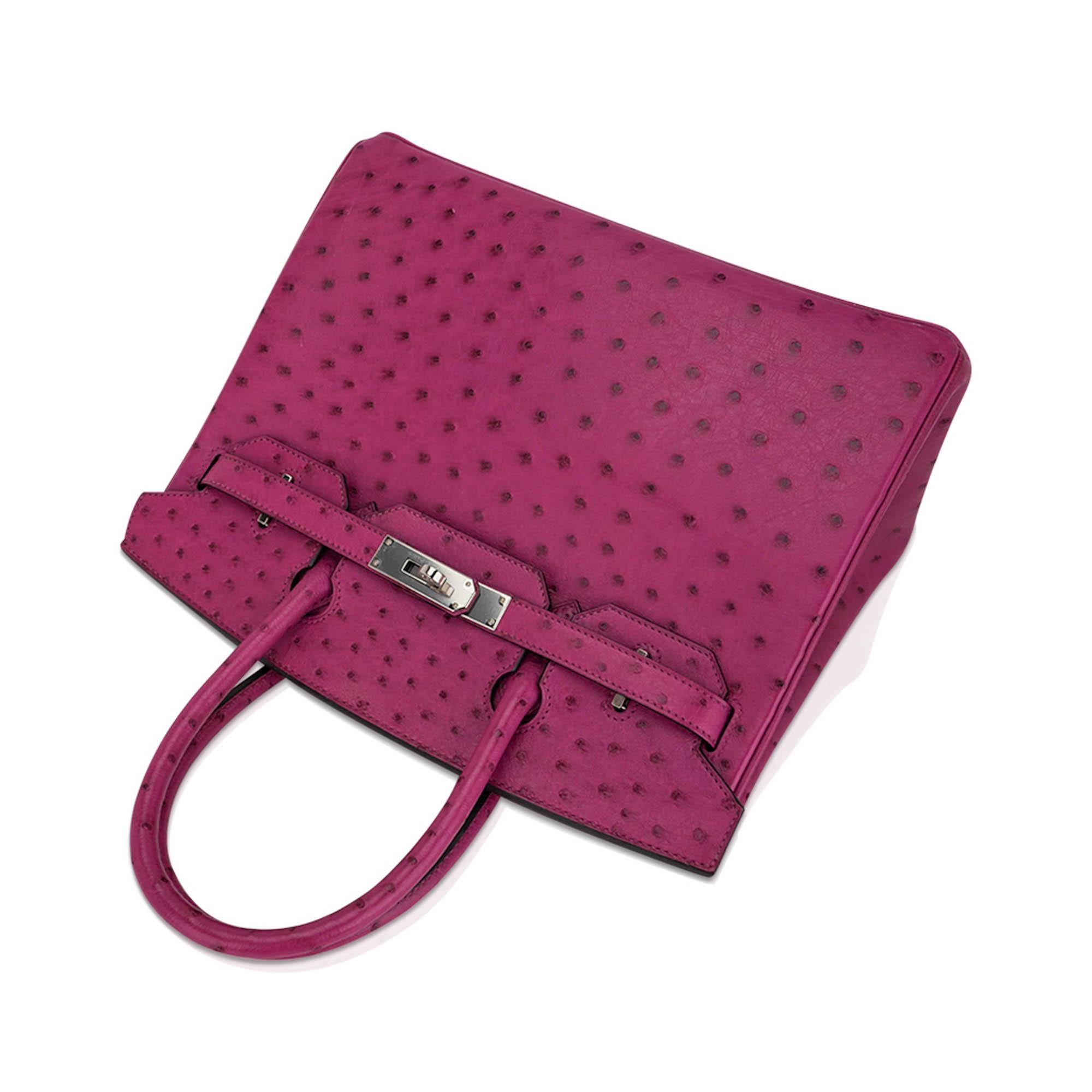 Hermes Birkin 30 Borsa Rose Poupre Rosa Struzzo Hardware Palladium in vendita 6