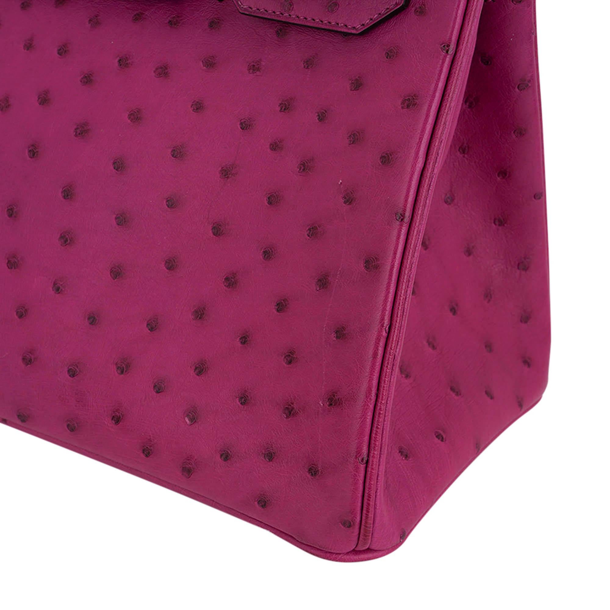 Hermes Birkin 30 Borsa Rose Poupre Rosa Struzzo Hardware Palladium in vendita 8