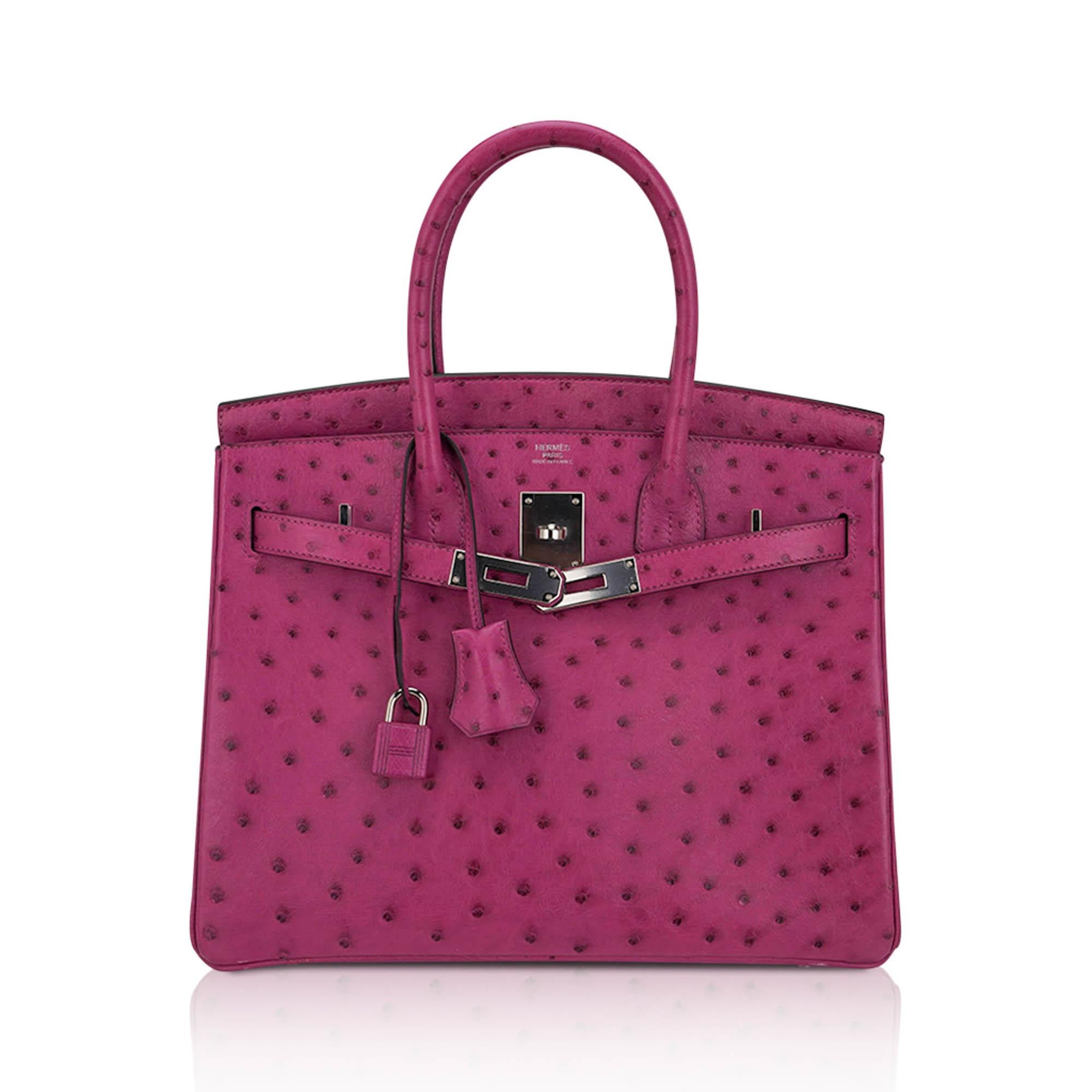 Hermes Birkin 30 Borsa Rose Poupre Rosa Struzzo Hardware Palladium In condizioni buone in vendita a Miami, FL