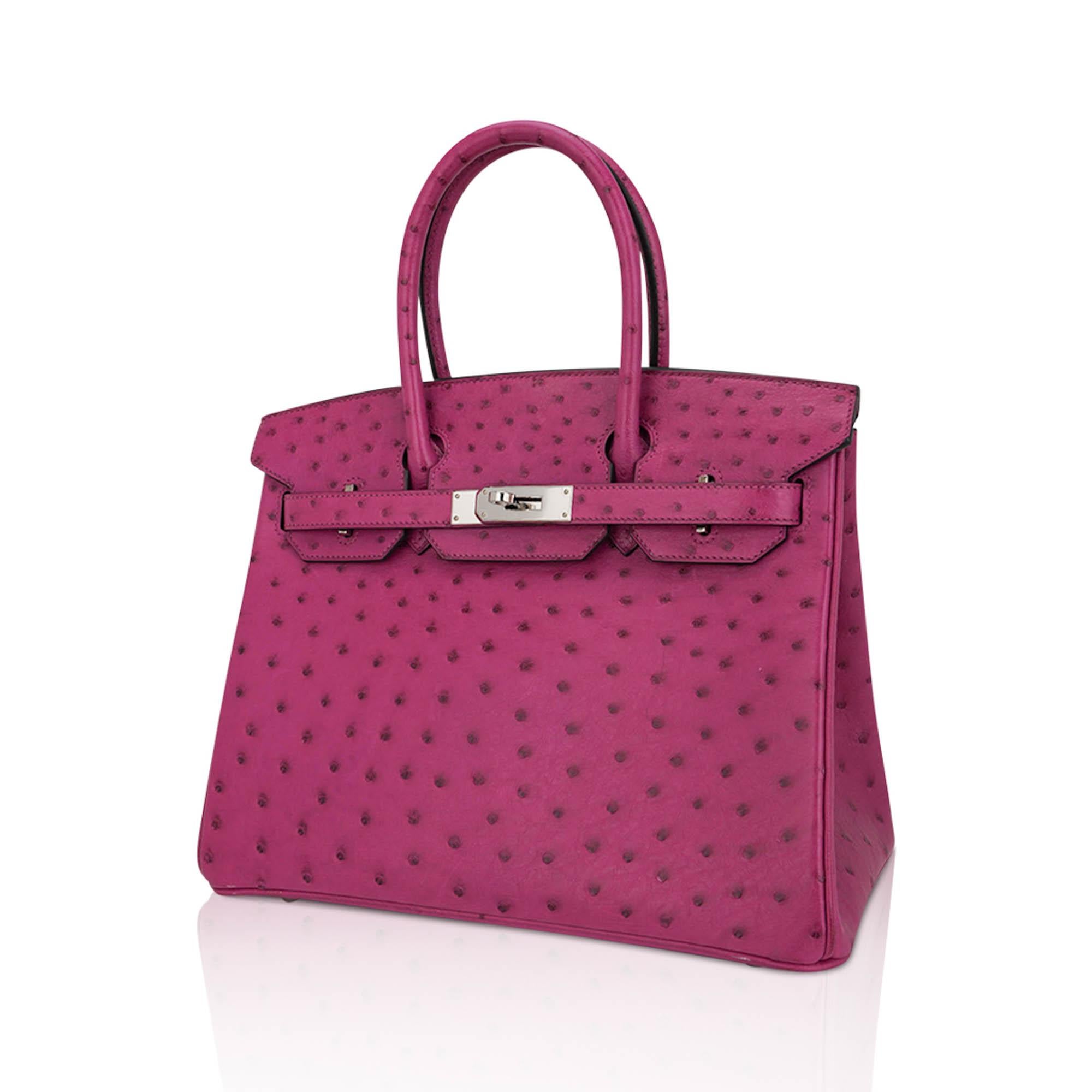Donna Hermes Birkin 30 Borsa Rose Poupre Rosa Struzzo Hardware Palladium in vendita