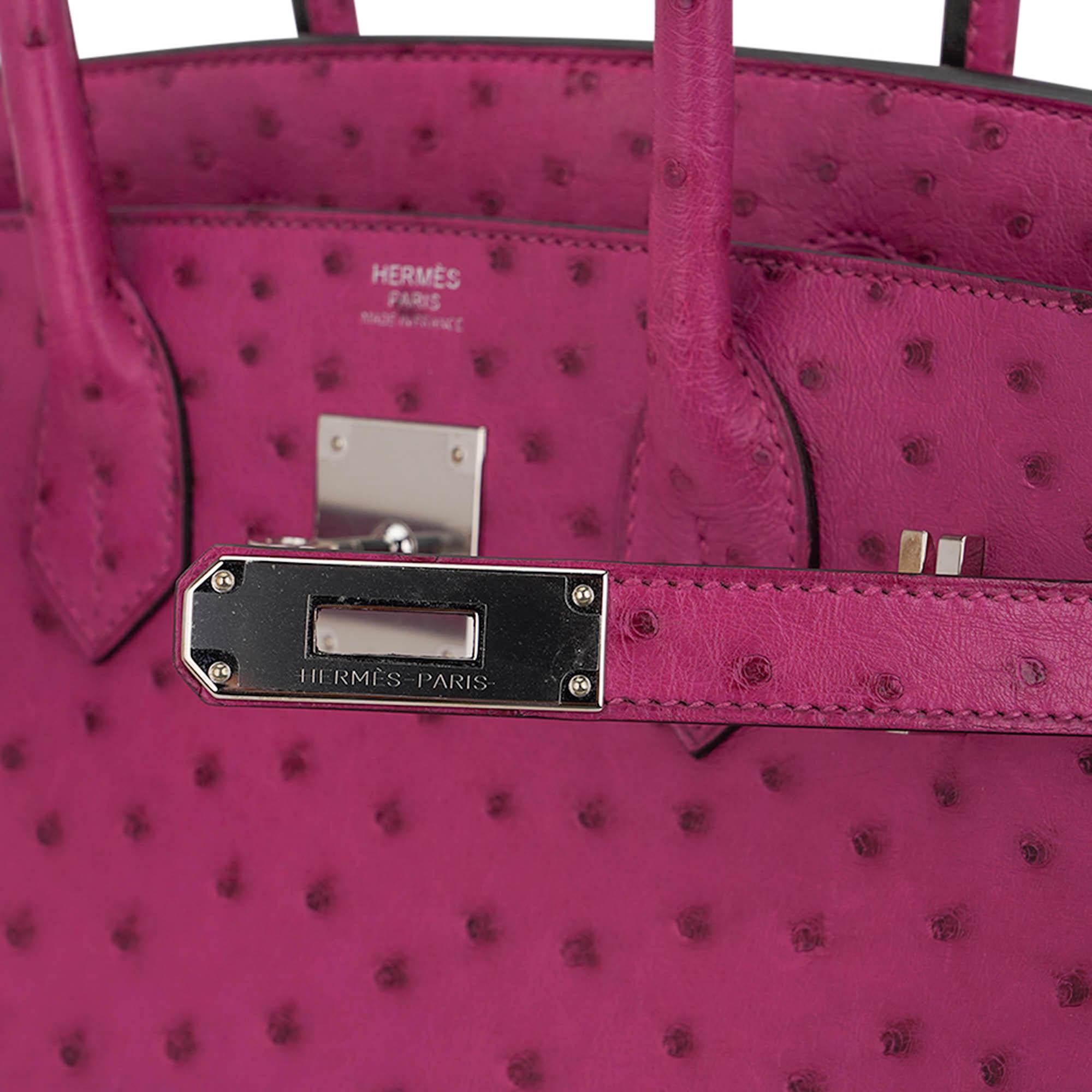 Hermes Birkin 30 Borsa Rose Poupre Rosa Struzzo Hardware Palladium in vendita 1