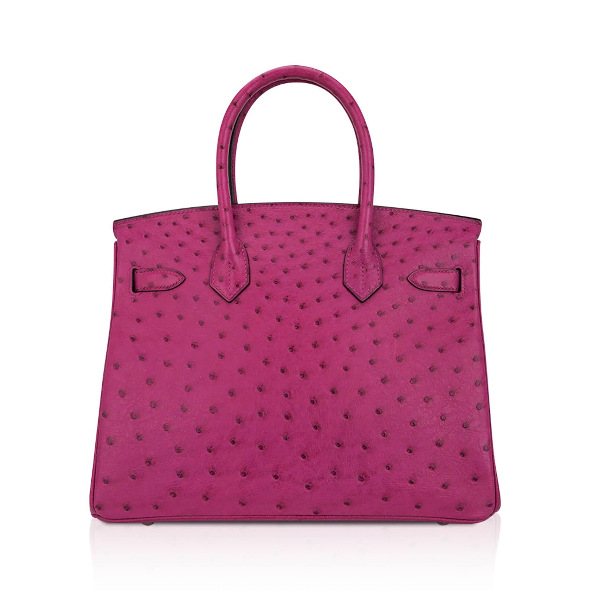 Hermes Birkin 30 Borsa Rose Poupre Rosa Struzzo Hardware Palladium in vendita 2