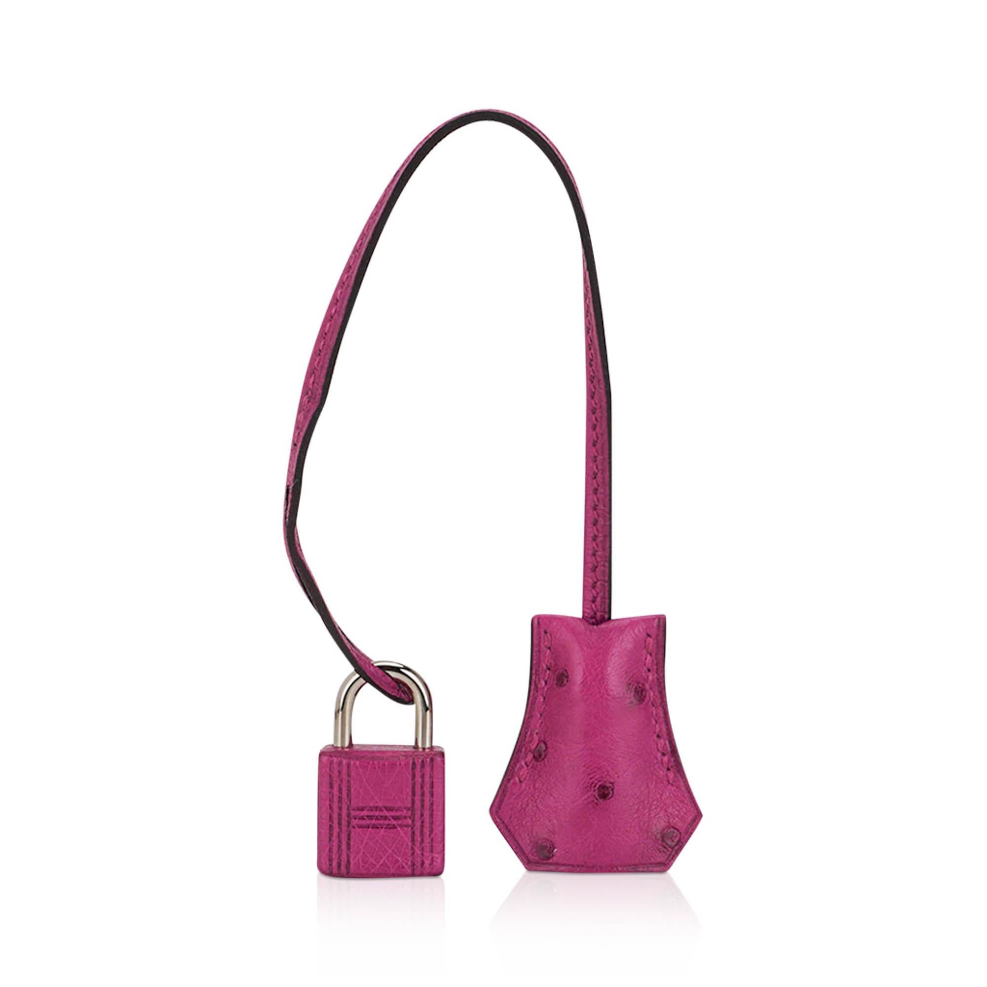 Hermes Birkin 30 Borsa Rose Poupre Rosa Struzzo Hardware Palladium in vendita 5