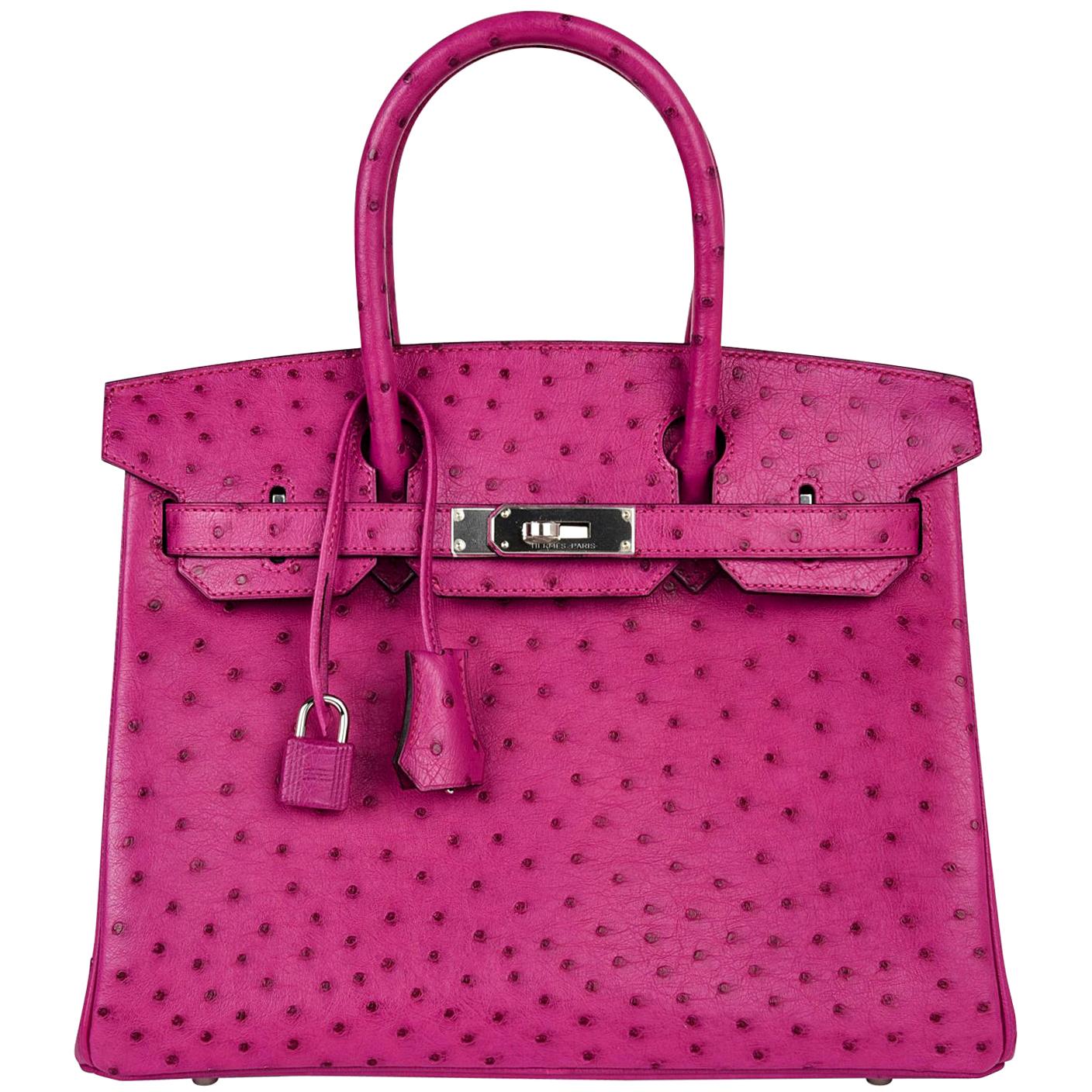 Hermes Birkin 30 Bag Rose Poupre Pink Ostrich Palladium Hardware