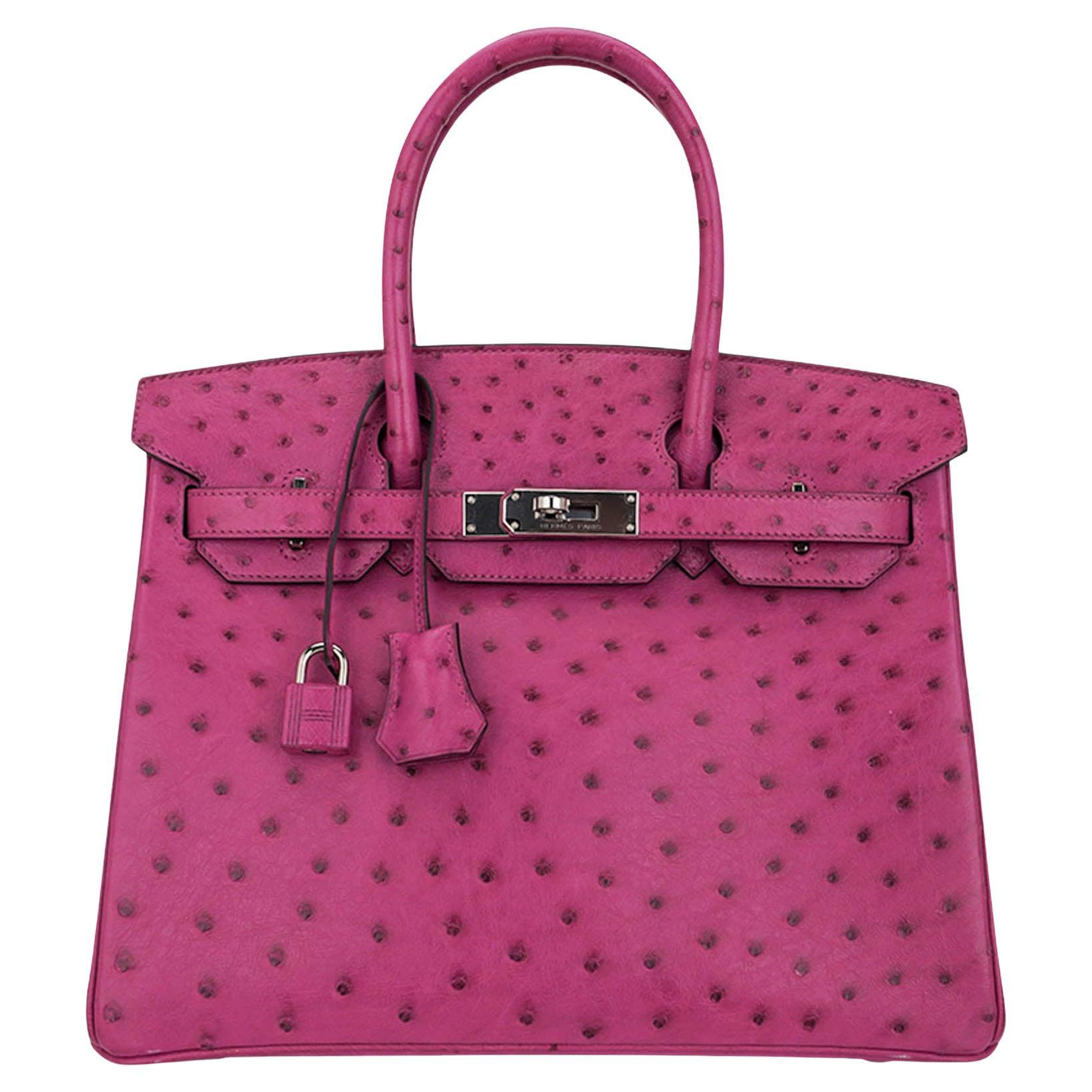 Hermes Birkin 30 Borsa Rose Poupre Rosa Struzzo Hardware Palladium in vendita