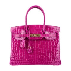 Hermes Birkin 30 Bag Rose Scheherazade Pink Crocodile Gold Hardware