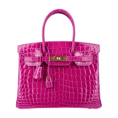 Hermes Birkin 30 Tasche Rose Scheherazade Rosa Krokodil Gold Hardware