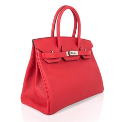 Hermes Birkin 30 Bag Rouge Casaque Epsom Palladium Hardware