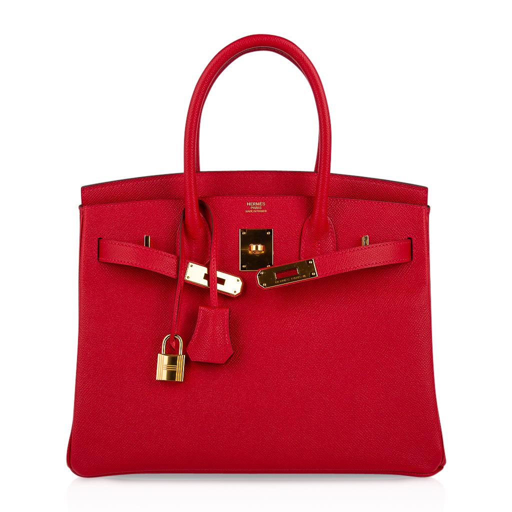 Red Hermes Birkin 30 Bag Rouge Casaque Gold Hardware Epsom Leather
