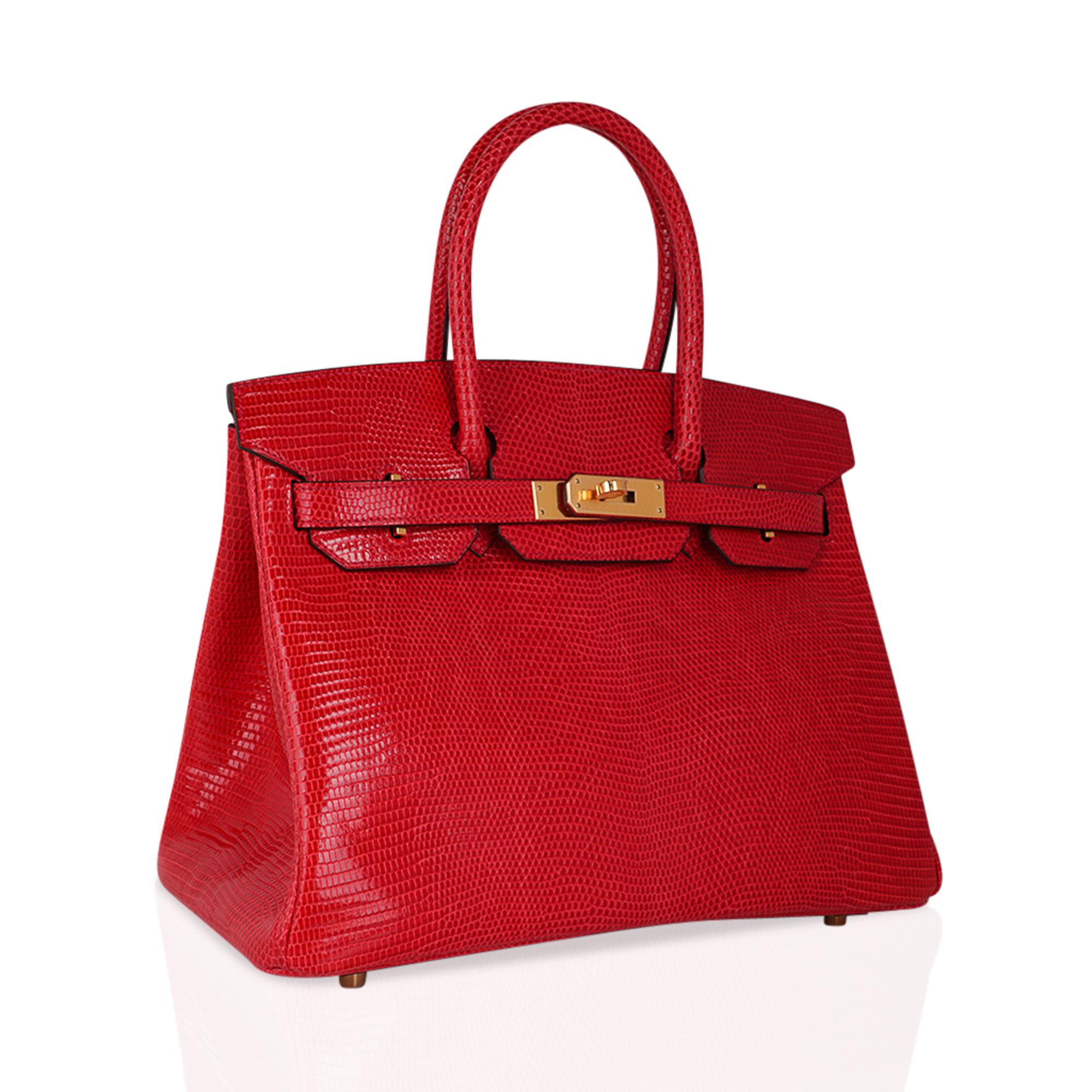 Hermes Birkin 30 Bag Rouge Exotique Lizard Limited Edition Gold Hardware Rare In New Condition In Miami, FL