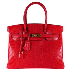 Hermès - Sac Birkin 30 rouge exotique en lézard avec finitions métalliques dorées, édition limitée, rare