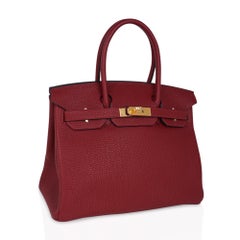 Sac Hermès Birkin 30 rouge H cuir Clemence finitions métalliques, nouveau avec boîte