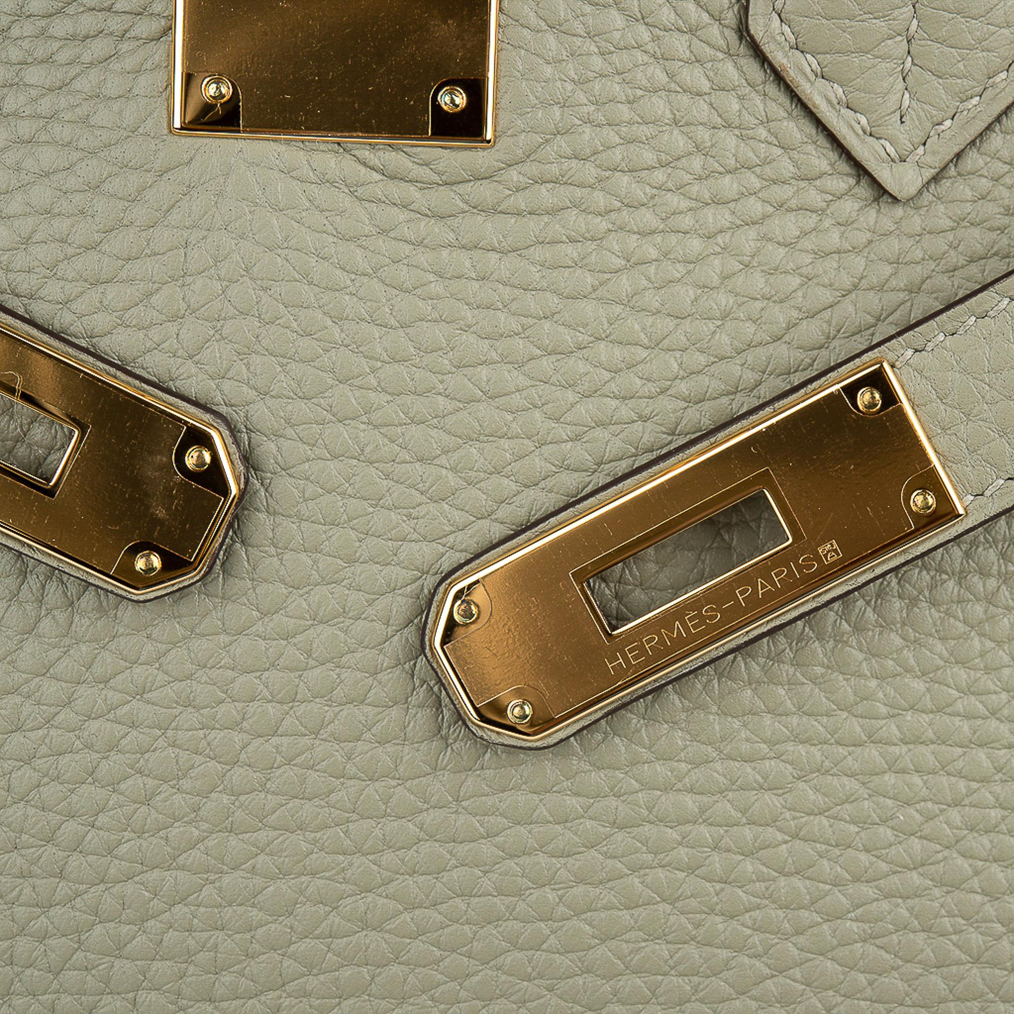 Hermes Birkin 30 Tasche Salbei Gold Hardware Clemence Leder (Braun)