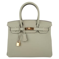 Hermes Birkin 30 Tasche Salbei Gold Hardware Clemence Leder
