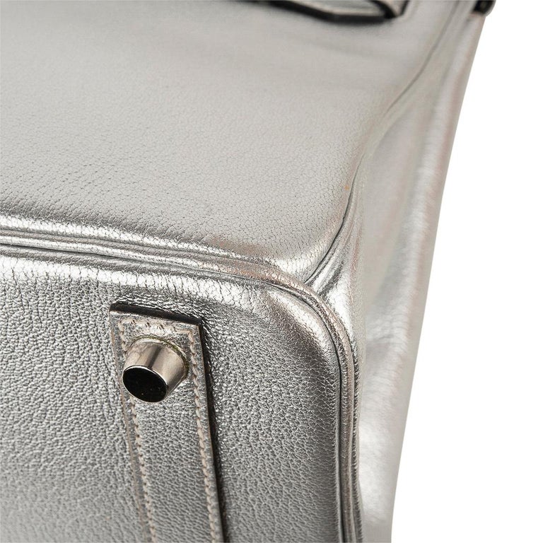 Pre-owned Hermes Birkin 25 Silver Metallic Chevre Palladium Hardware