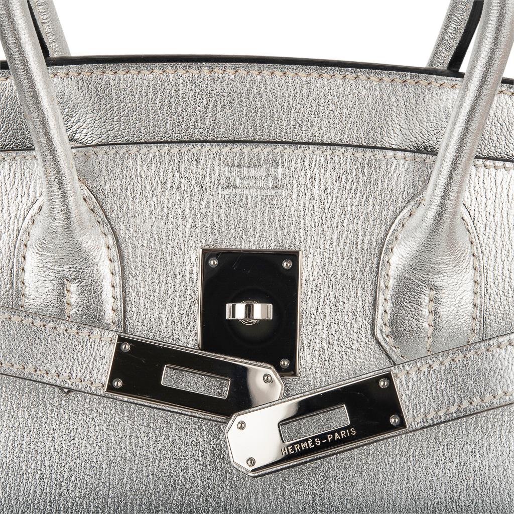 birkin bag silver metallic chèvre leather with palladium hardware