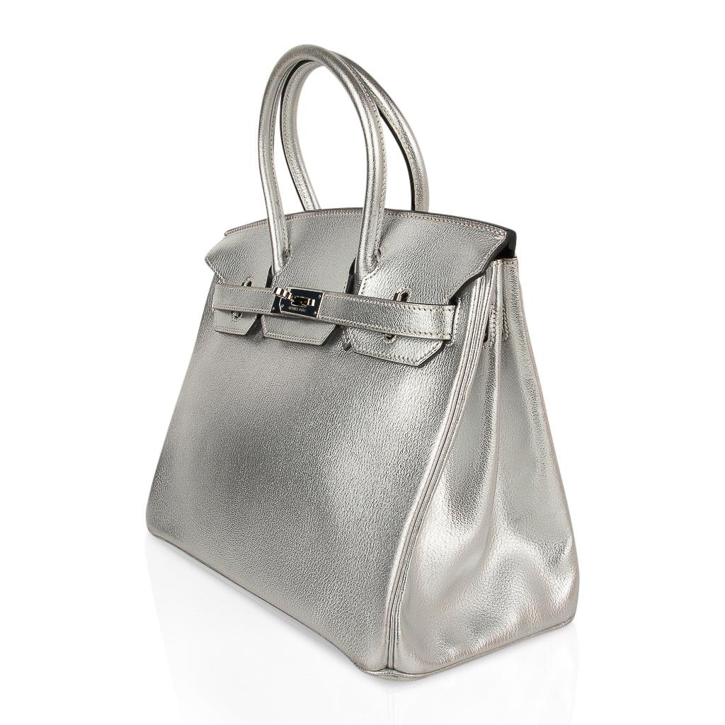 Hermes Birkin 30 Bag Silver Metallic Chevre Palladium Hardware Limited Edition 1