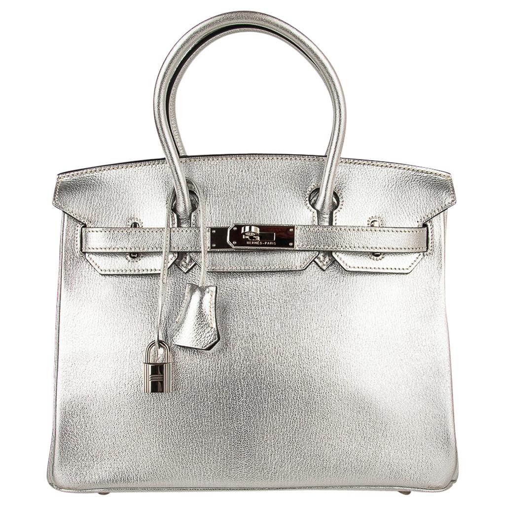 Hermes Birkin 30 Bag Silver Metallic Chevre Palladium Hardware Limited Edition