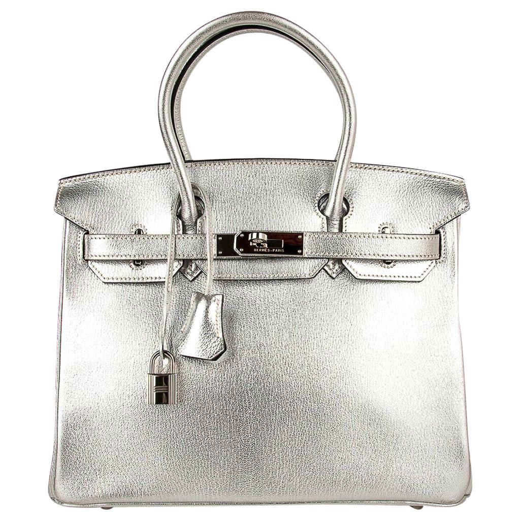 Hermes Birkin 30 Bag Silver Metallic Chevre Palladium Hardware Limited Edition