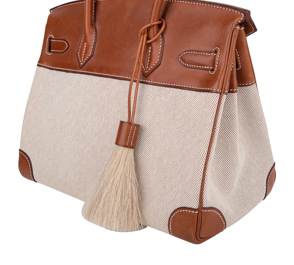 Hermes Birkin 30 Bag Toile / Barenia Leather Palladium w/ Crinoline Bag Charm 2