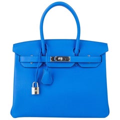 Hermes Birkin 30 Bag Verso Blue Zanzibar Malachite Togo Palladium Hardware 