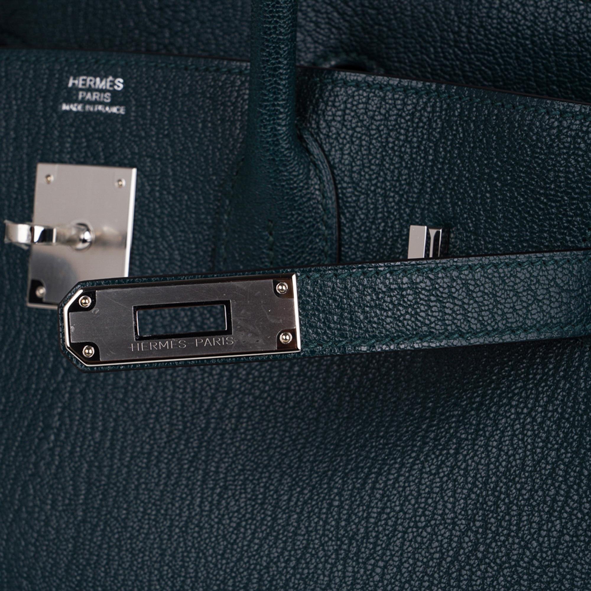 Hermes Birkin 30 Tasche Vert Cypress Chevre de Coromandel Palladium Hardware Neu (Schwarz) im Angebot