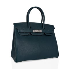 Hermes Birkin 30 Bag Vert Cypress Chevre de Coromandel Palladium Hardware New