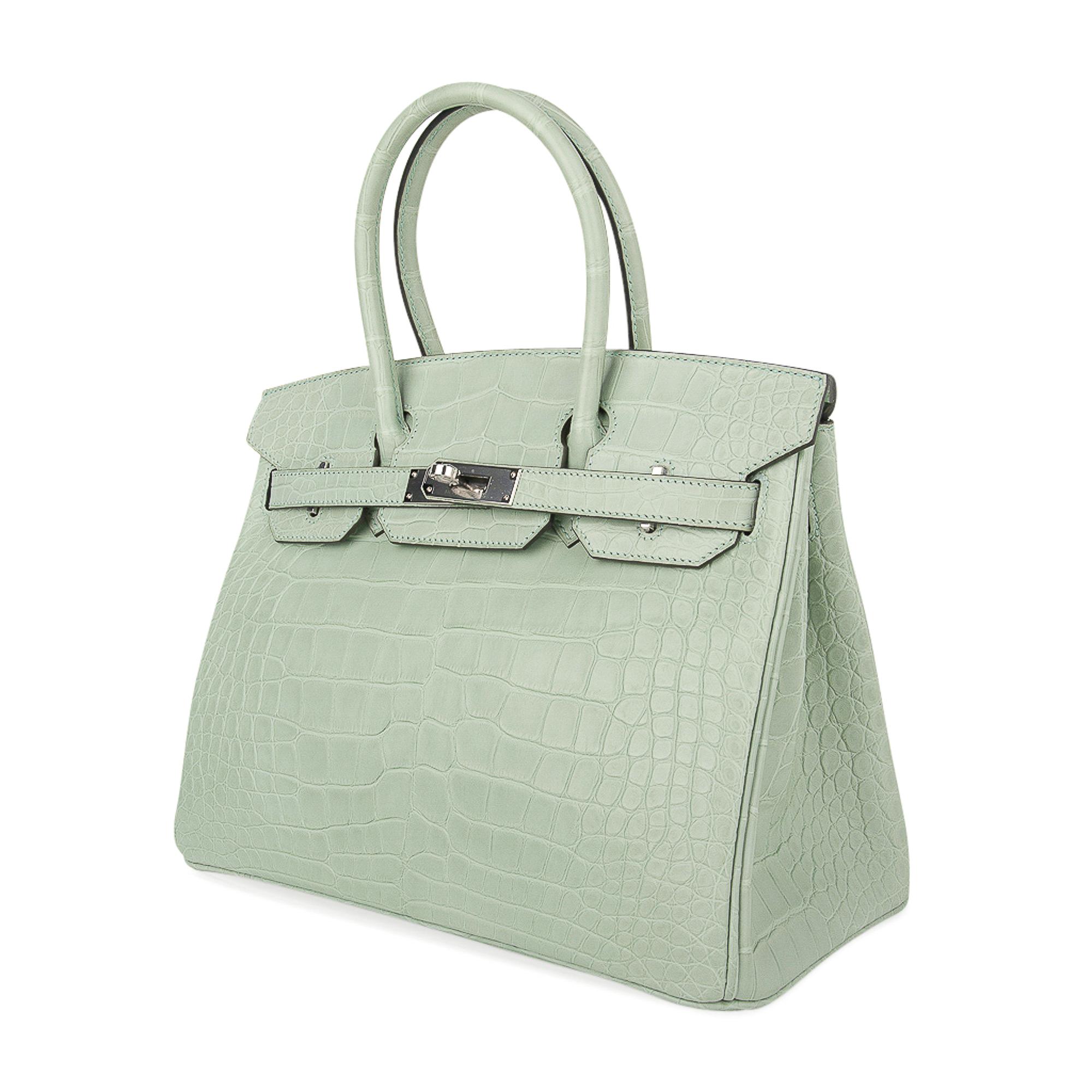 Hermes Birkin 30 Bag Vert D'eau Matte Alligator Palladium Hardware In New Condition In Miami, FL