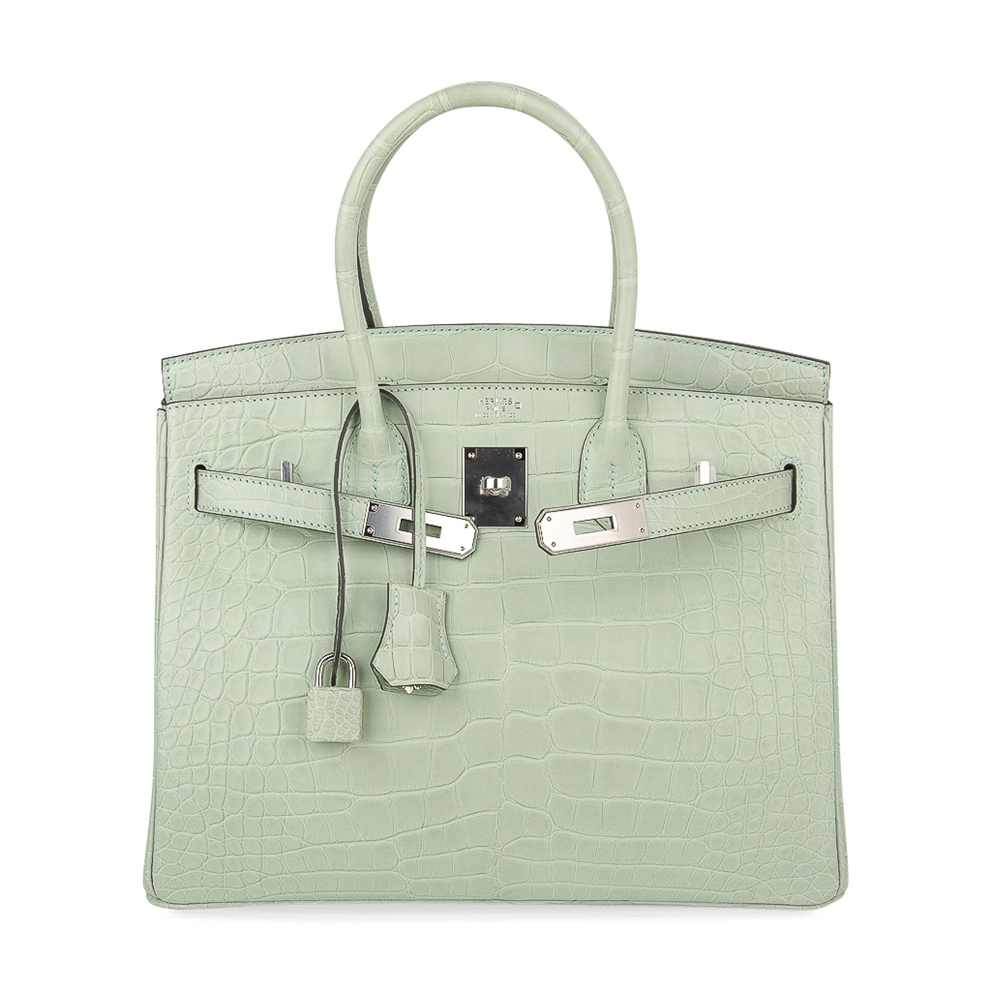 Women's Hermes Birkin 30 Bag Vert D'eau Matte Alligator Palladium Hardware