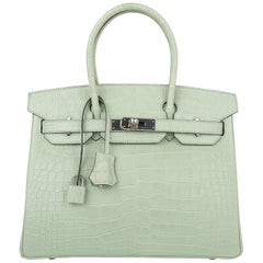 Hermes Birkin 30 Vert D'eau Matte Alligator Bag Gold Hardware