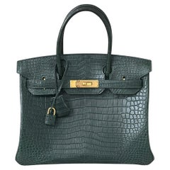 Hermes Birkin 30 Bag Vert Fonce Matte Porosus Crocodile with Gold Hardware