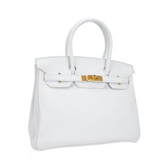Hermes Birkin 30 White Bag Gold Hardware Clemence Leather