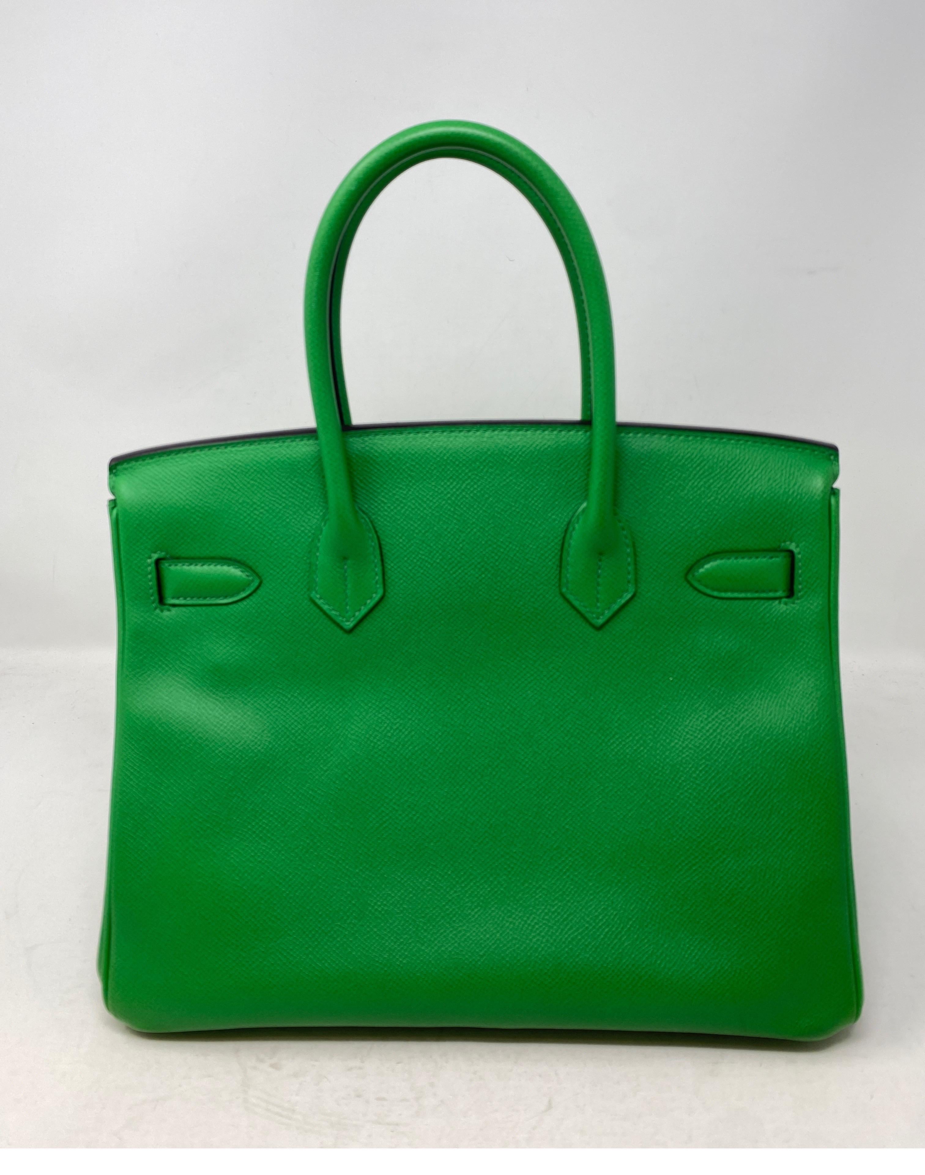 Hermes Birkin Bamboo Green 30 Bag. Rare color bamboo with gold hardware. Collector's piece. Rare size 30. Epsom leather. Excellent condition. Includes clochette, lock, keys, and dust cover. Guaranteed authentic. 