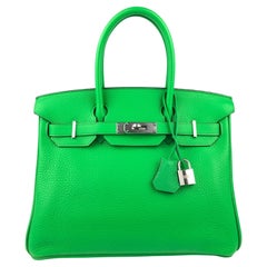 Hermes Birkin 30 Bamboo Green Leather Palladium Hardware