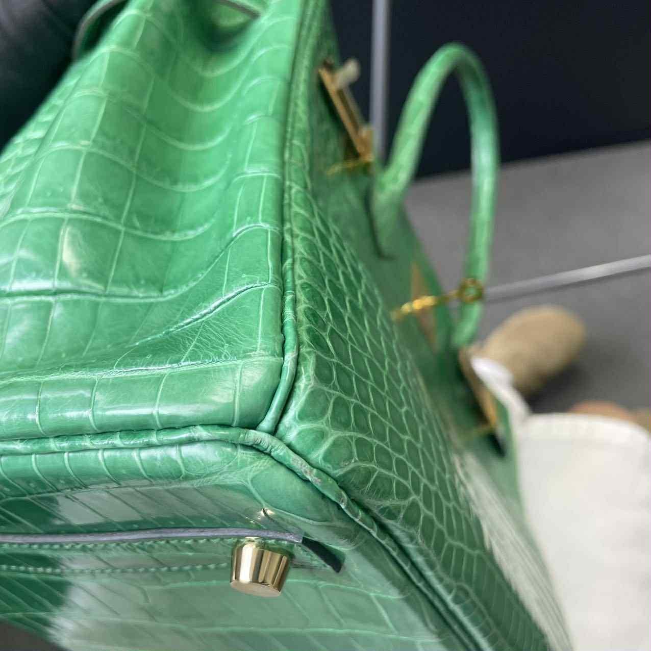 Hermes Birkin 30 Bolso Cocodrilo Porosus Verde Cactus Brillante GHW en venta 13