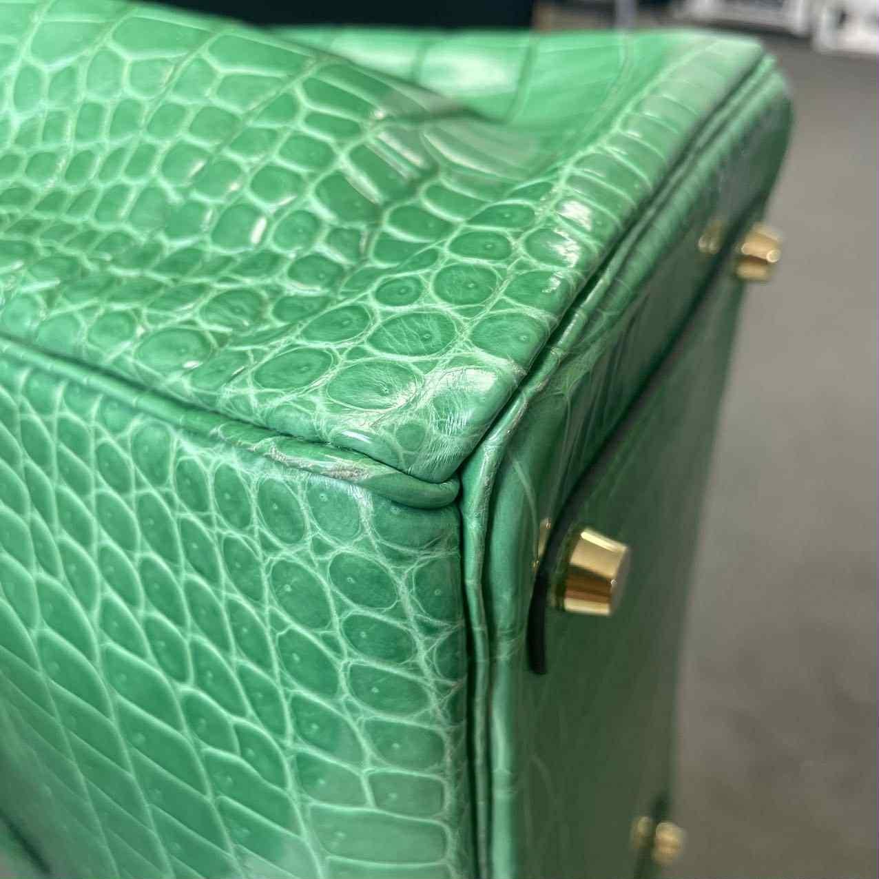 Hermes Birkin 30 Bolso Cocodrilo Porosus Verde Cactus Brillante GHW en venta 14