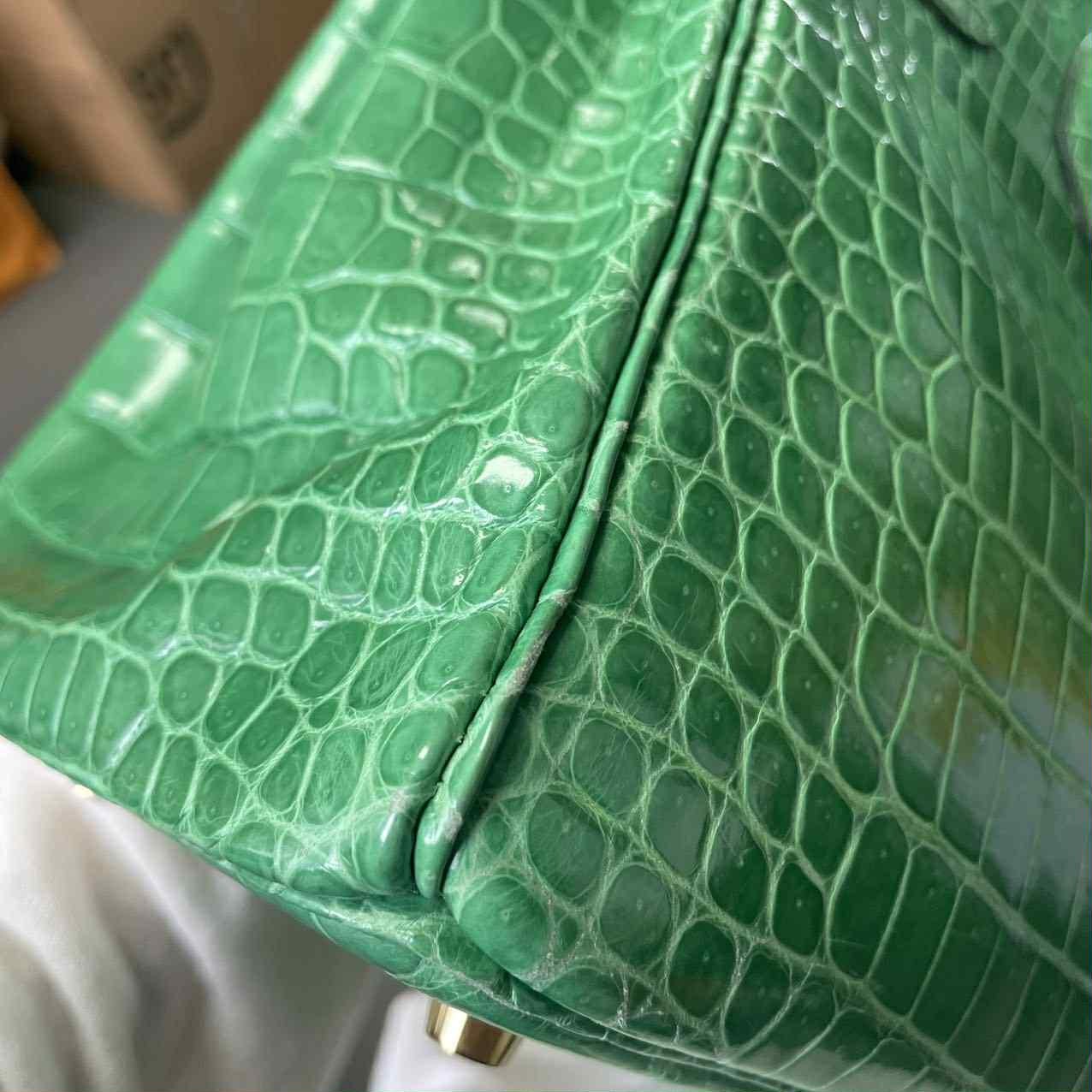 Hermes Birkin 30 Bolso Cocodrilo Porosus Verde Cactus Brillante GHW en venta 15