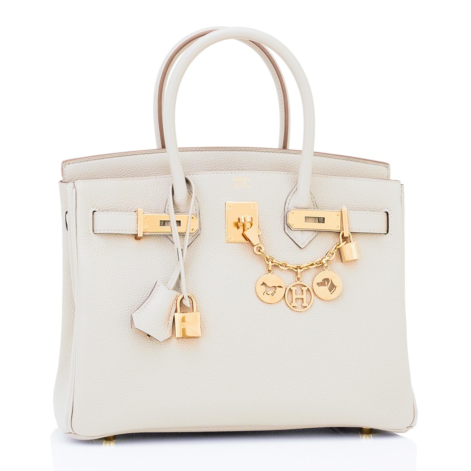 Beige Sac Hermès Birkin 30 Beton blanc cassé avec finitions métalliques dorées et poinçon U, 2022 en vente