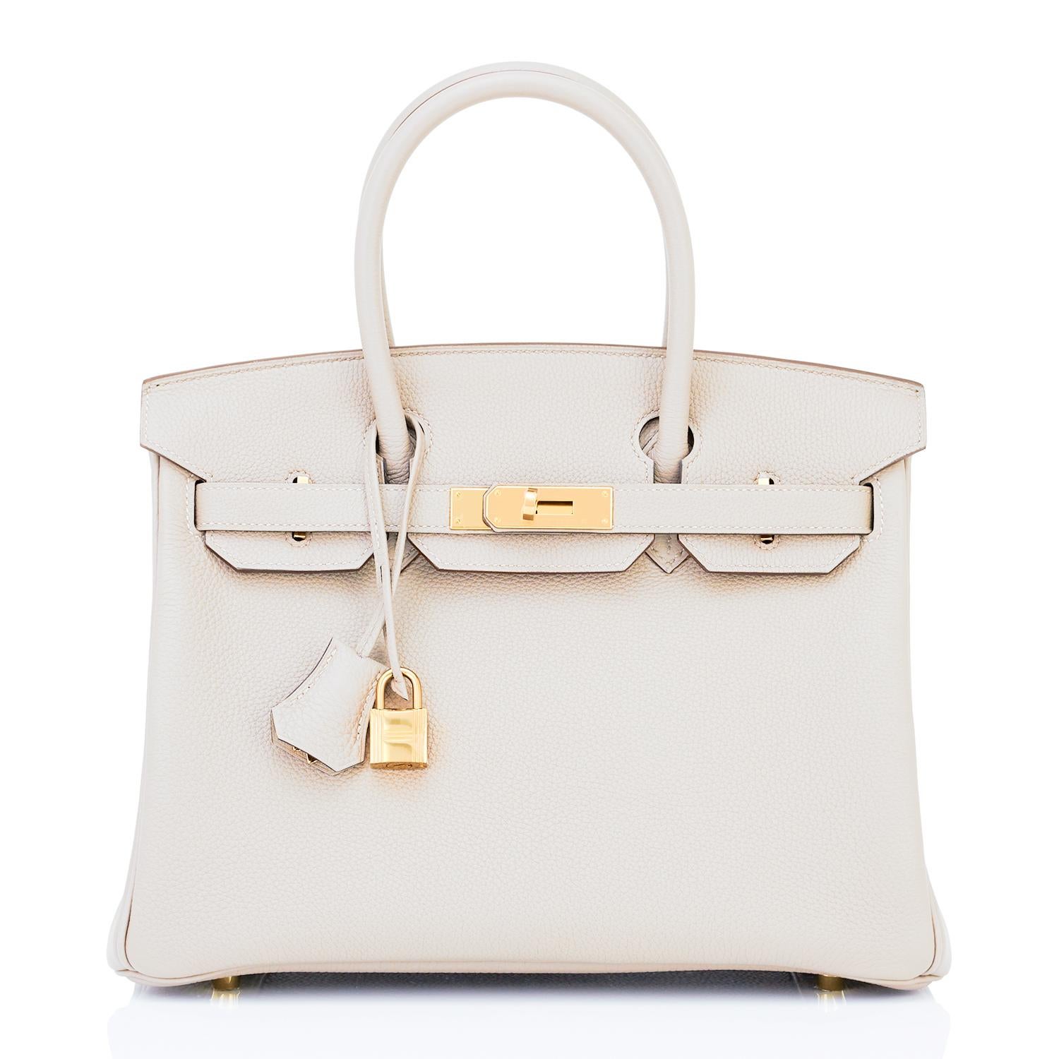 Bolso Hermes Birkin 30 Beton Herrajes Dorados Blanco roto en venta 3