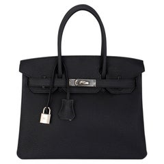 Hermes Birkin 30 Black Bag Palladium Hardware Togo Leather