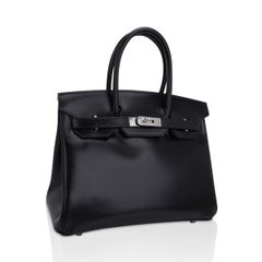 Hermes Birkin 30 Black Box Leather Bag Palladium Hardware