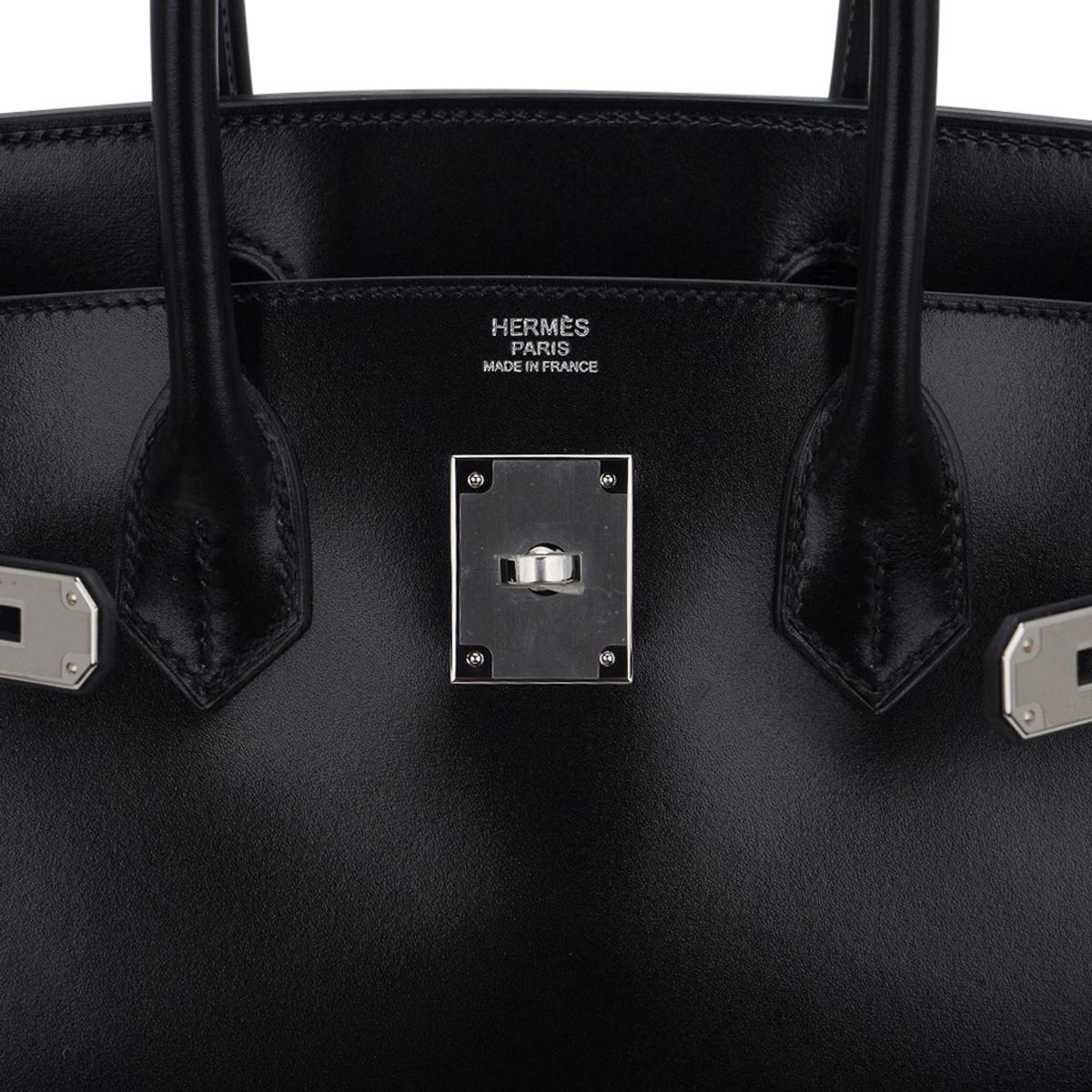 Hermes Birkin 30 Black Box Leather Bag Palladium Hardware In New Condition In Miami, FL