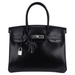 Hermes Birkin 30 Black Box Leather Bag Palladium Hardware