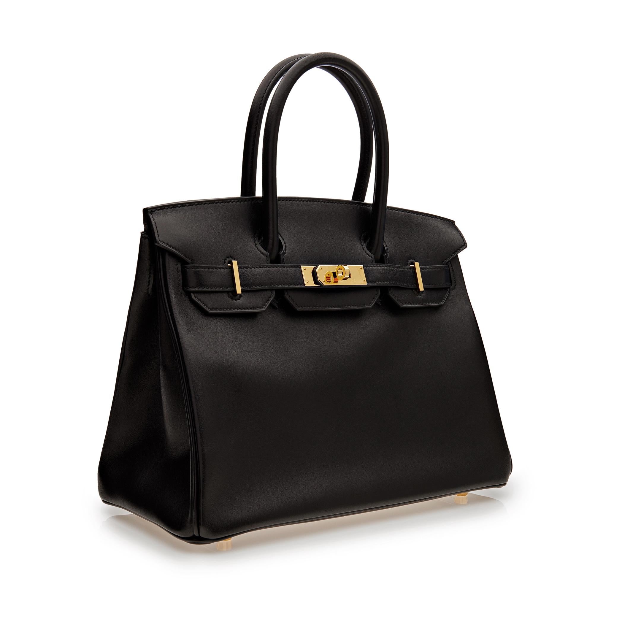 Hermes Birkin 30 Black Box Leather Gold Hardware In Good Condition For Sale In New York, NY