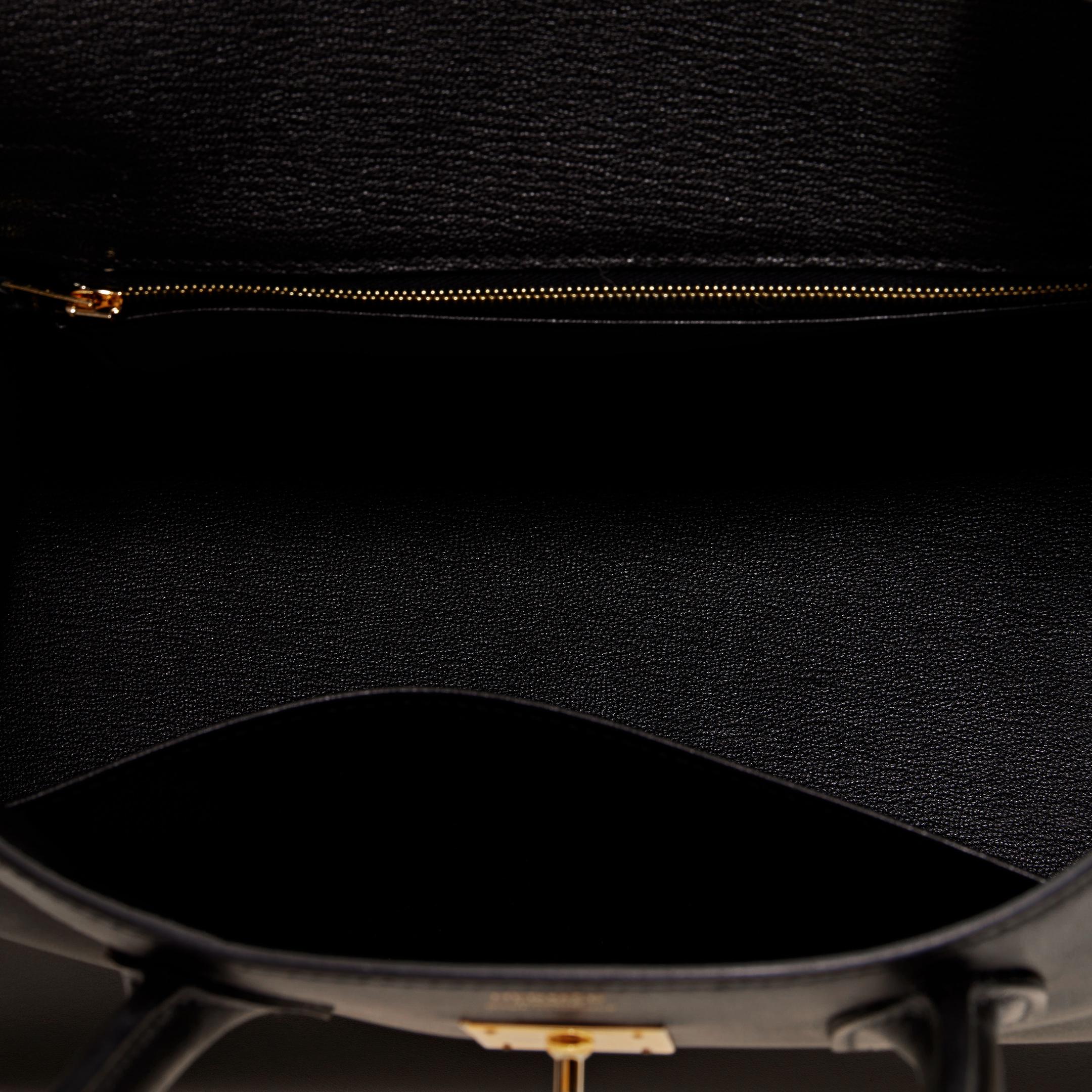 Birkin 30 Schwarze Schachtel aus Leder mit Goldbeschlägen im Angebot 4