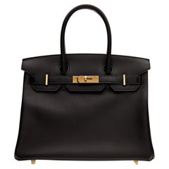 Retro Hermes Birkin 30 Black Box Leather Gold Hardware